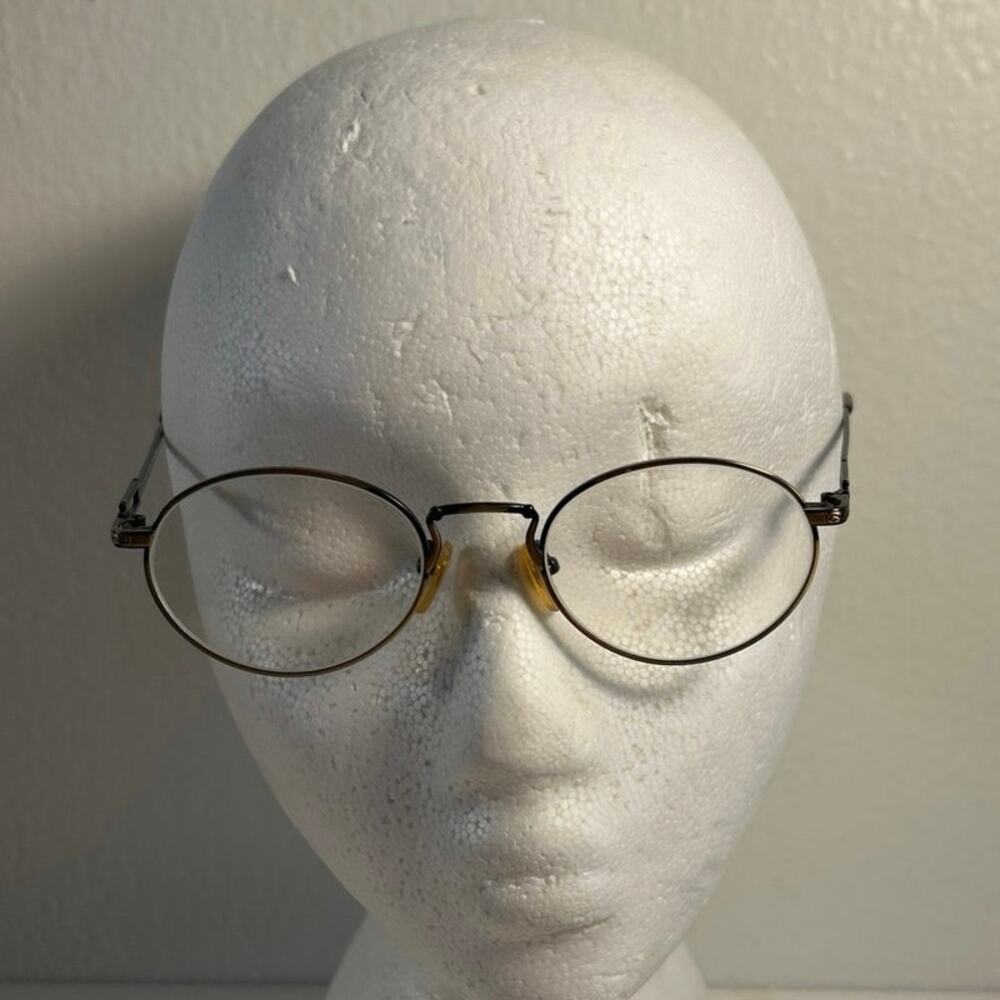 Vtg 80’s/90’s Highland 205 glass Frames Oval Antique Gold/Black Metal, 49 19 140